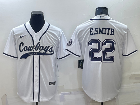 Men's Dallas Cowboys #22 Emmitt Smith White Cool Base Stitched Baseball Jersey